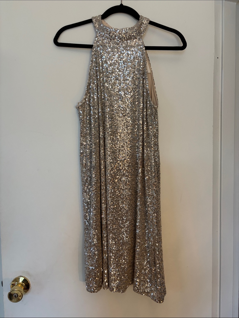 Cable & Gauge Gold Sequin High-Neck Party Dress